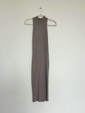 Petal & Pup Taupe Ribbed Knit Midi Sweater Dress